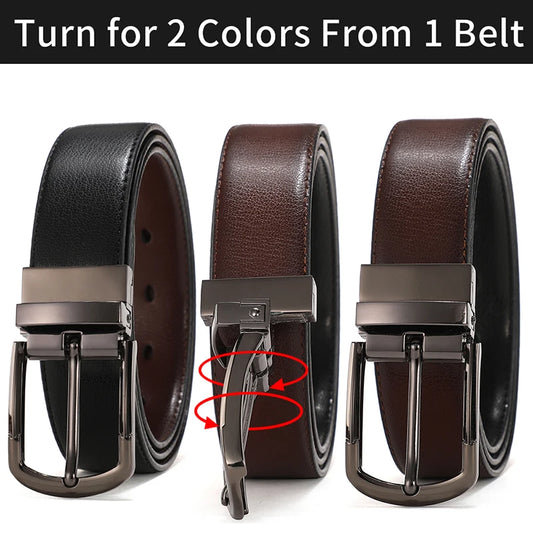 Ceinture en cuir véritable avec boucle réversible marron et noir 