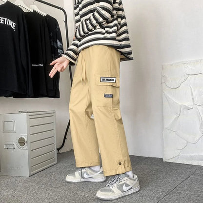 Pantalon large en coton imprimé patchwork pour homme, décontracté, ample, avec poches Y2k, style hip-hop, cargo, droit, streetwear, printemps-automne