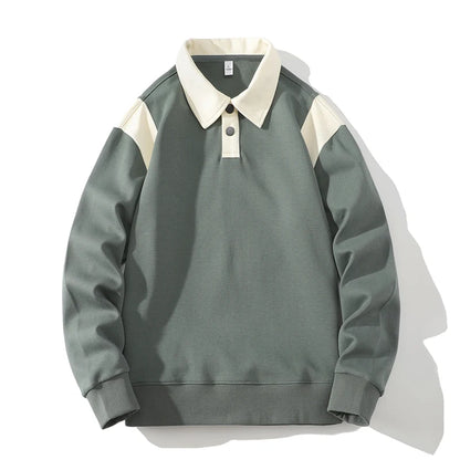 Pull à col montant pour homme, nouveau modèle printemps et automne 2023, panneau à boutons colorés, mode décontractée, ample, manches longues